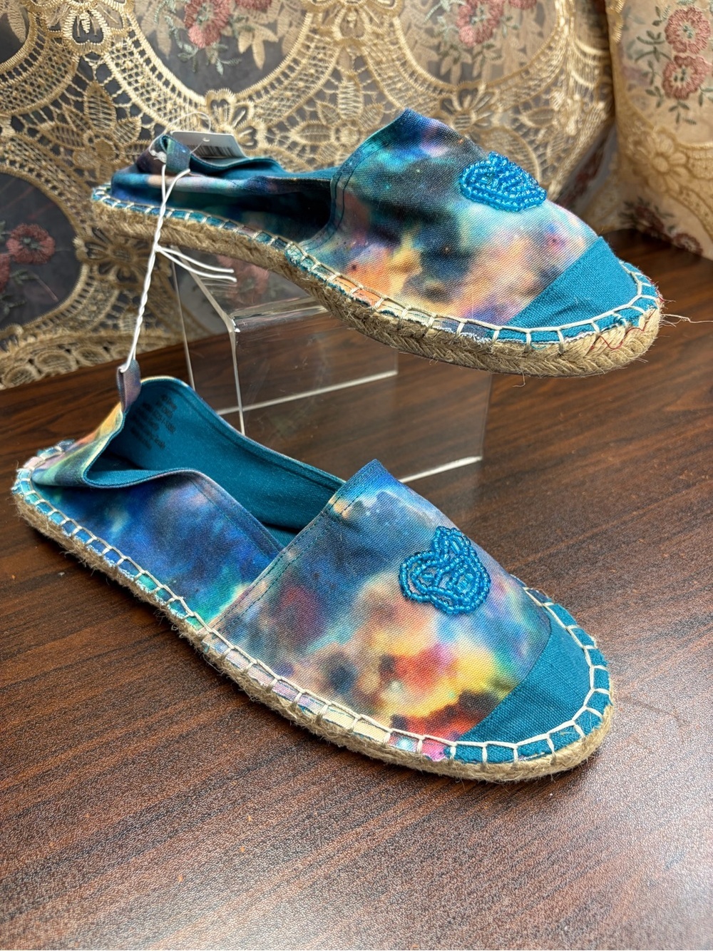 Disney Parks Colorful Tie-Dye Espadrille Flats with Beaded Mickey